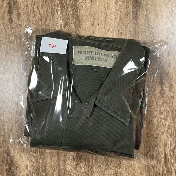 VTG Tommy Hilfiger Surplus Sz L Army Green Long Sleeve Button Up Thick Shirt - Picture 15 of 15